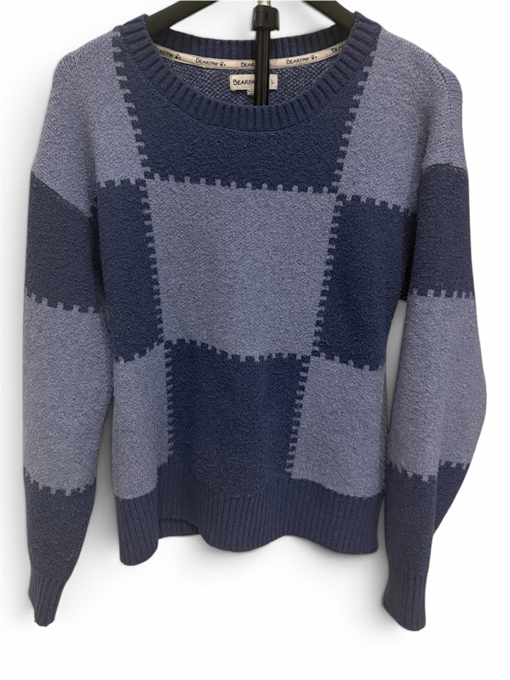Bearpaw Navy and Light Blue Check Crewneck Sweater